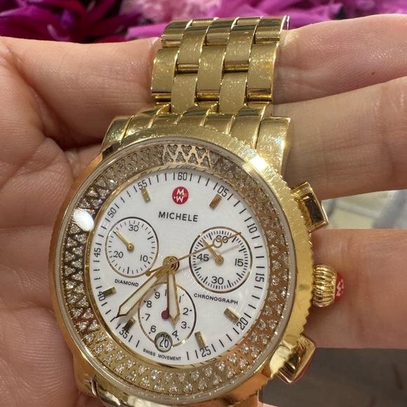 $3500 Michele Sport Sail Chronograph Diamond Watch – 38MM, Gold Plated! - Picture 11 of 16